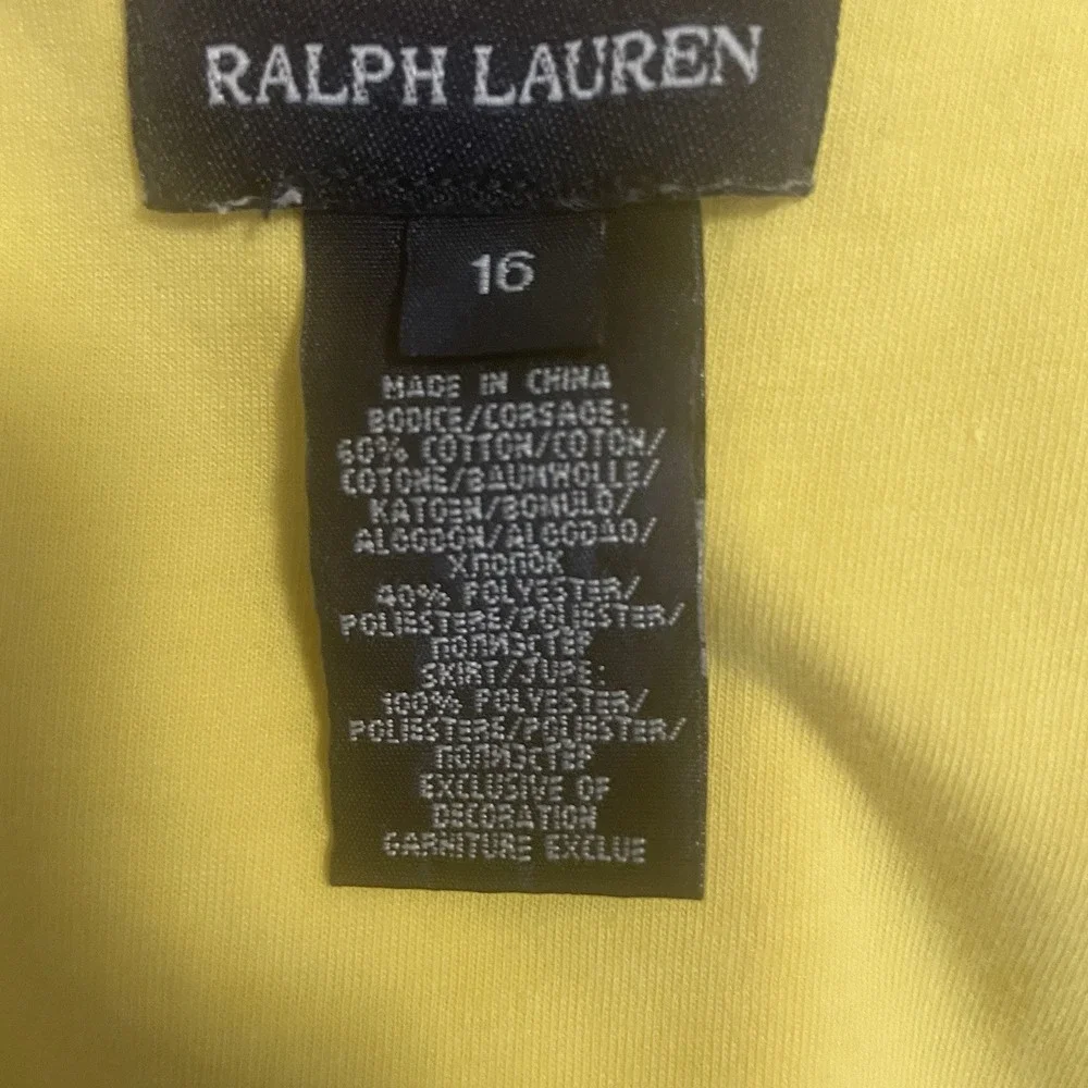 RALPH LAUREN Girl's Size 16 Yellow Pleated Tiered Sleeveless Dress Cotton Blend